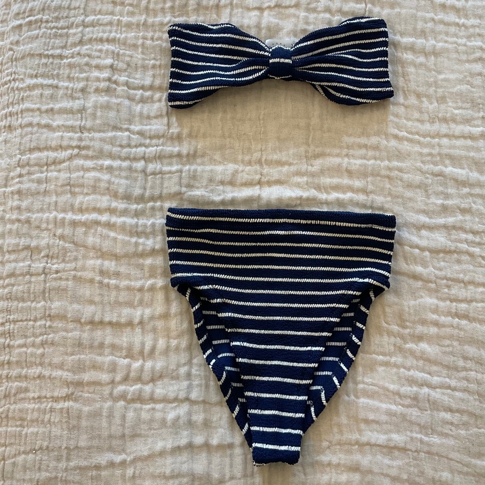 Hunza G Navy and White Striped Bikini Set